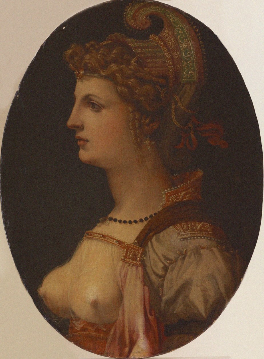 Idealiskt porträtt av en dam Porträtt av Vittoria Colonna. av Francesco Bacchiacca