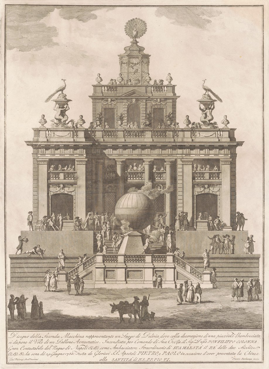 The Seconda Macchina for the Chinea of 1785: A Pleasure Palace with an Air Balloon, 1785. av Francesco Barbazza