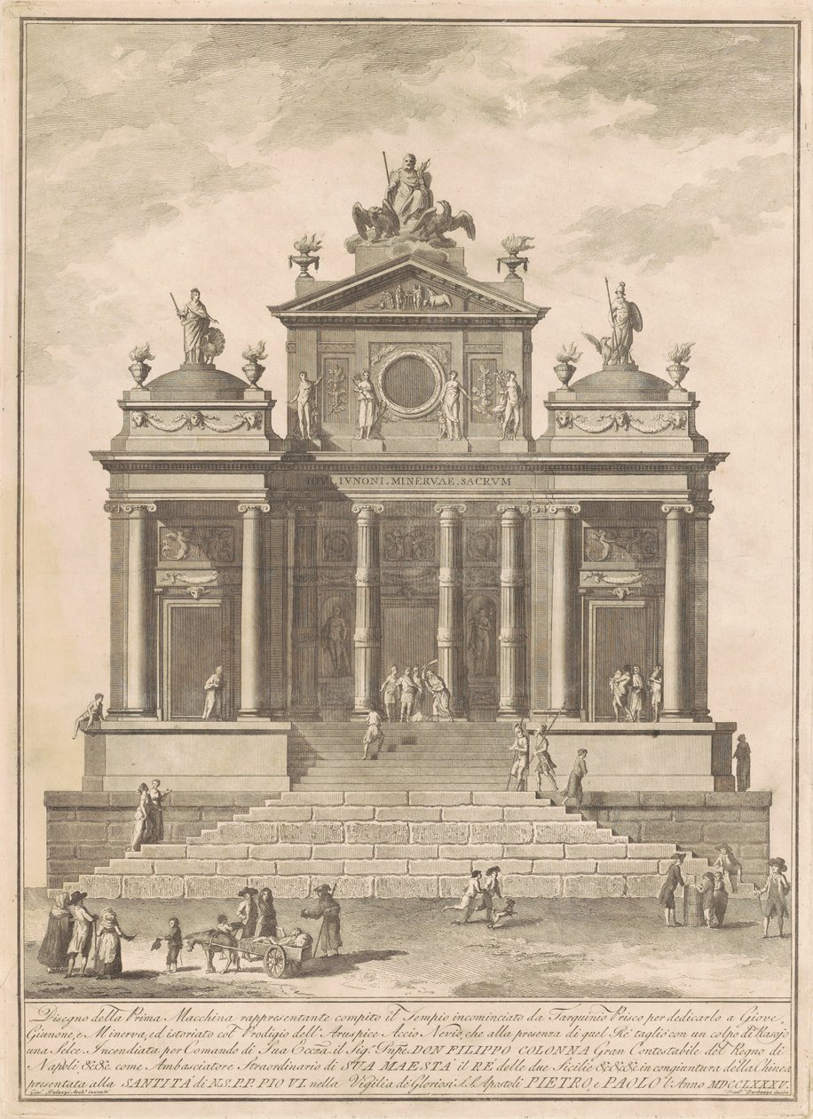 Prima Macchina för Kina 1785: Jupiters tempel påbörjat av Tarquinius Priscus med Accius Naevius underverk av Francesco Barbazza, after Giuseppe Palazzi