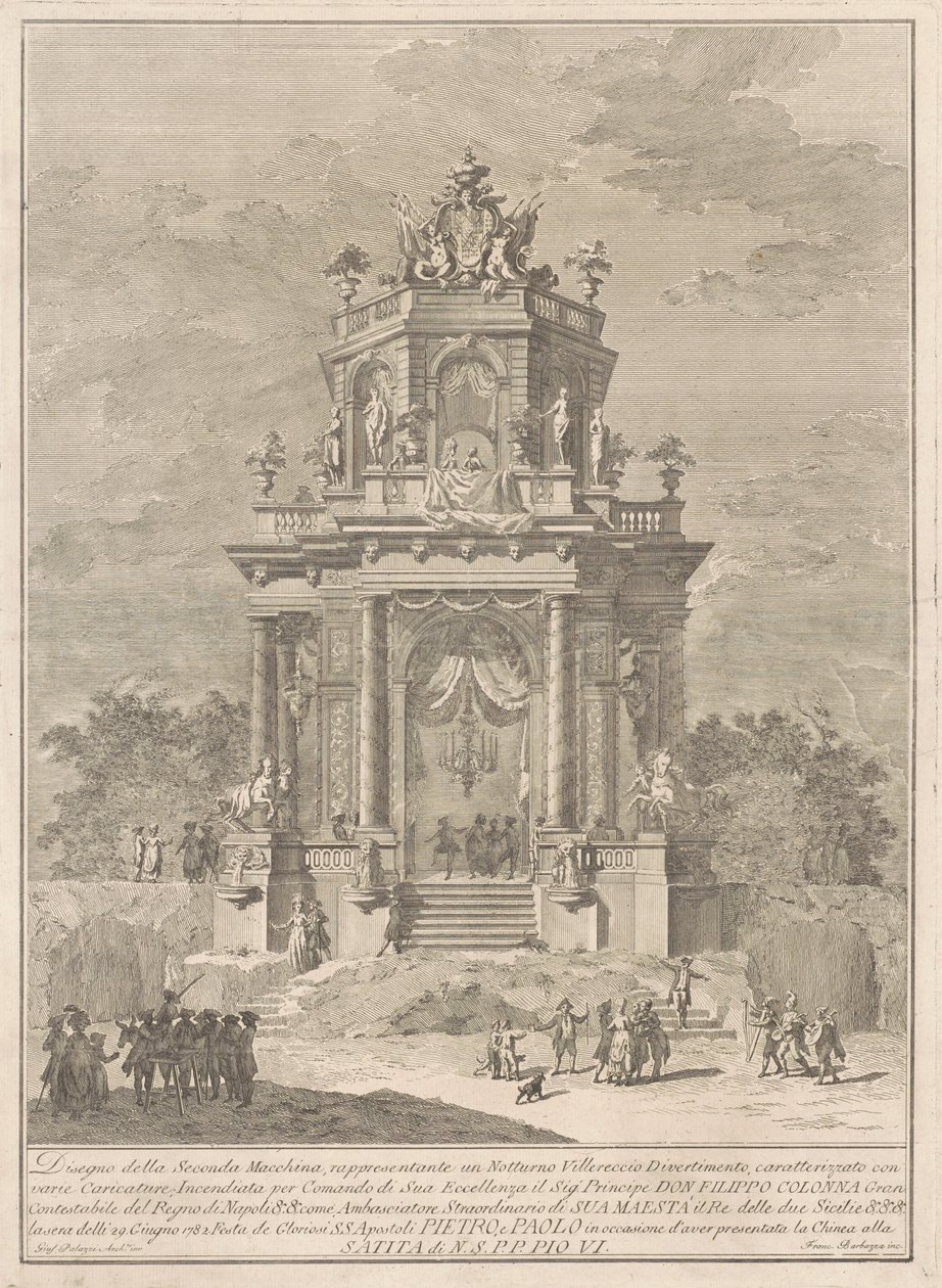 Seconda Macchina för Kina 1782: En landsbygdsfestival på natten av Francesco Barbazza, after Giuseppe Palazzi