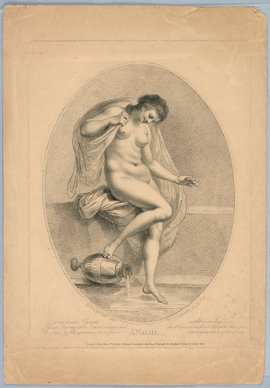 En Naiad (kvinna som kliver in i ett bad) av Francesco Bartolozzi
