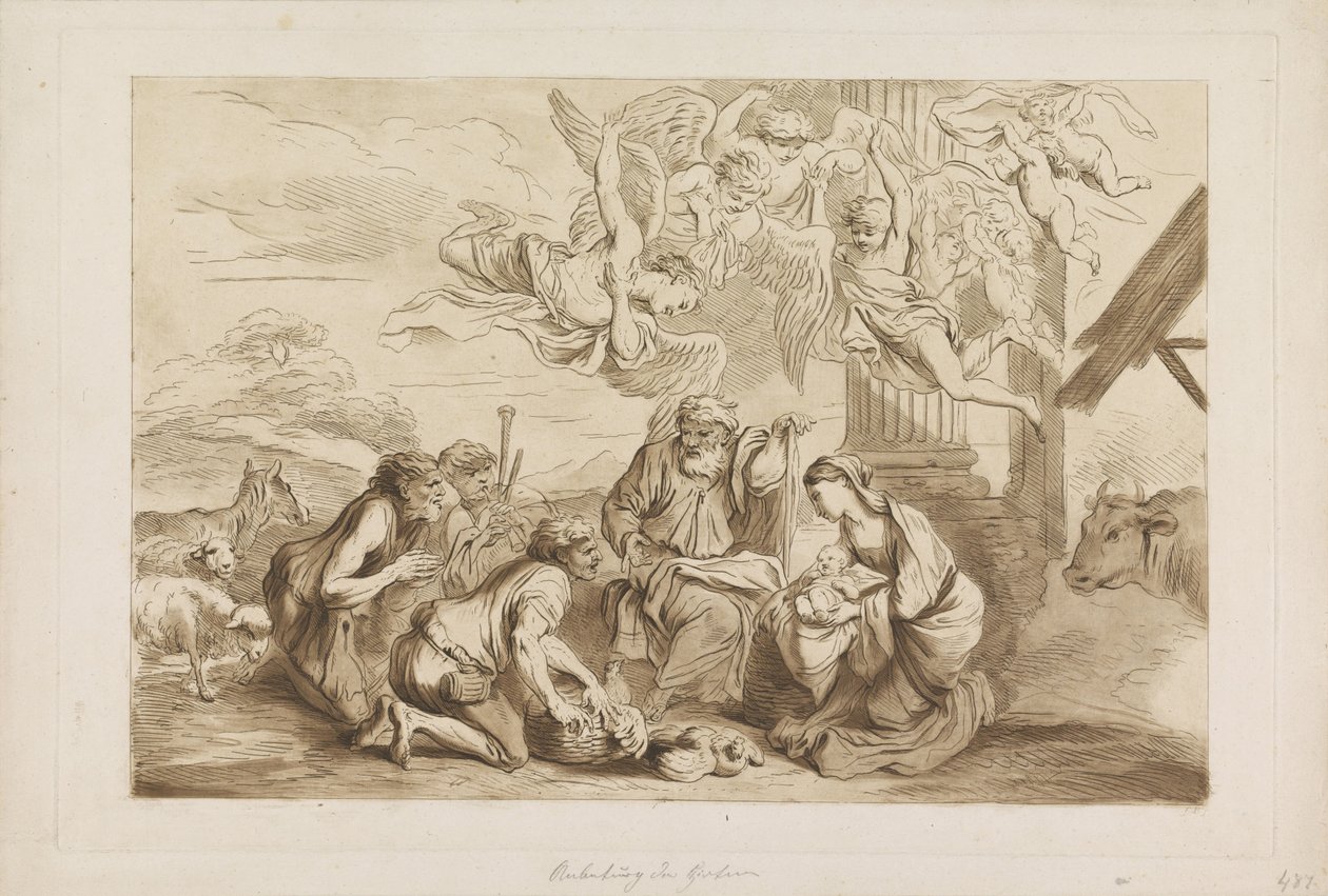 Tillbedjan av herdarna Gamla och Nya Testamentet till Castiglione (serietitel) av Francesco Bartolozzi