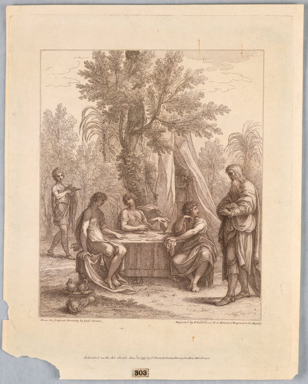 Abraham underhållande tre änglar av Francesco Bartolozzi