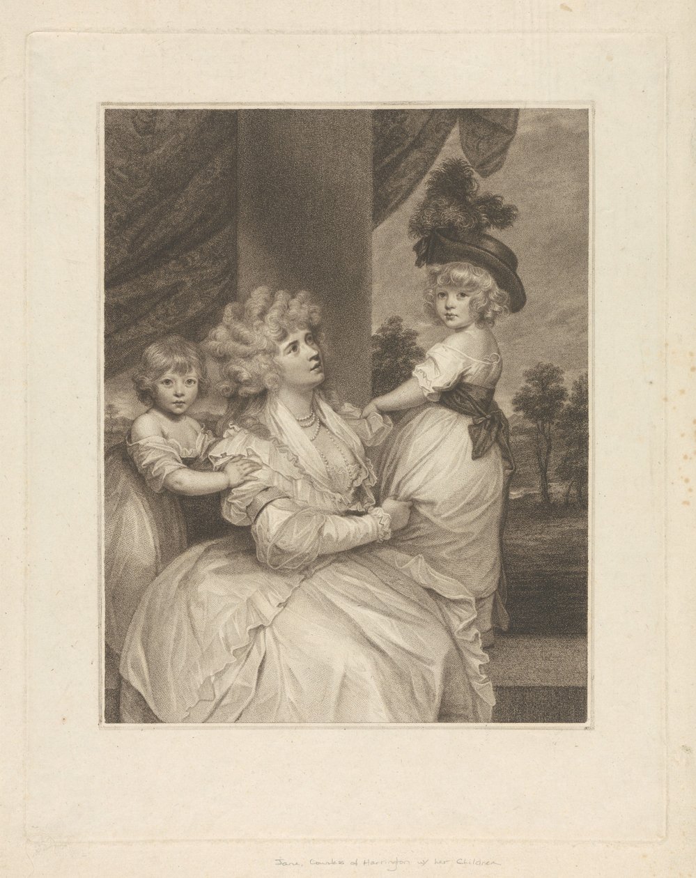 Jane, grevinna av Harrington, med sina barn, Lord Petersham och den ärade Lincoln Stanhope av Francesco Bartolozzi