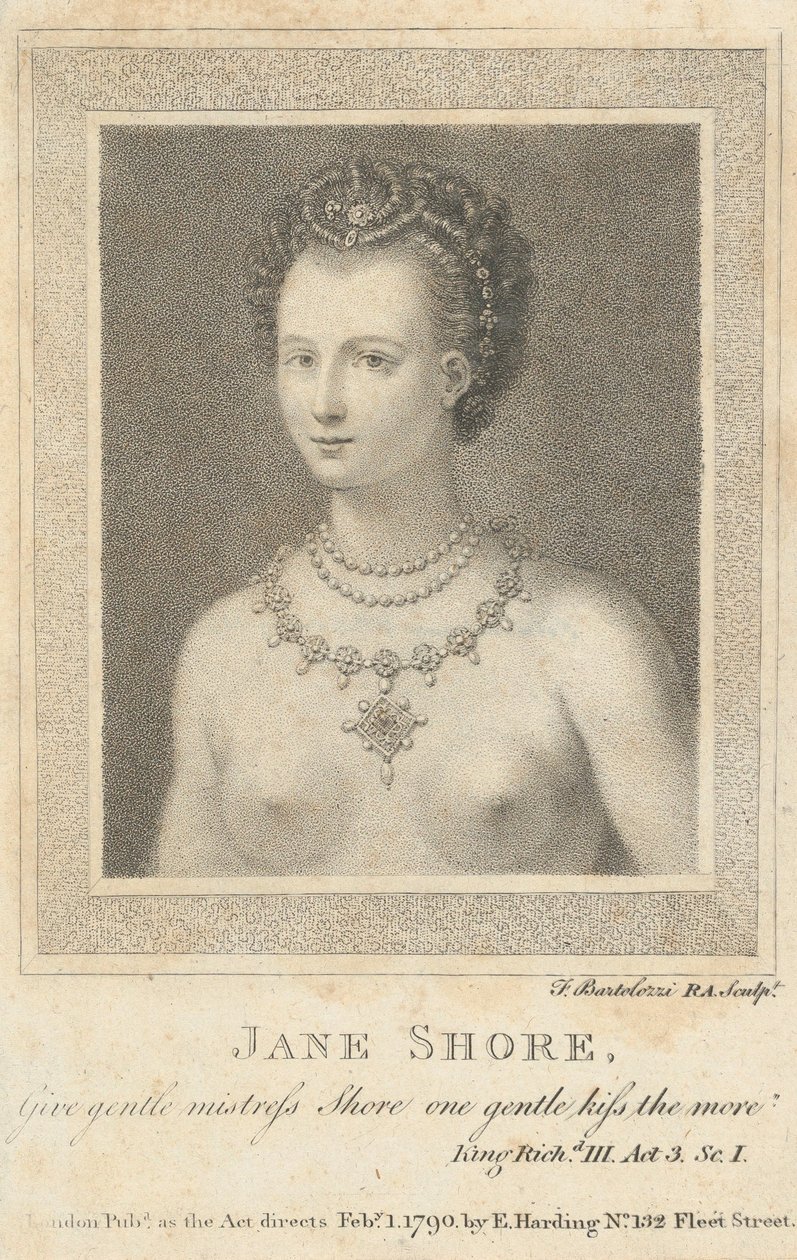 Jane Shore: Ge den milda älskarinna Shore en mild kyss ju mer Shakespeare,..., 1 februari 1790. av Francesco Bartolozzi