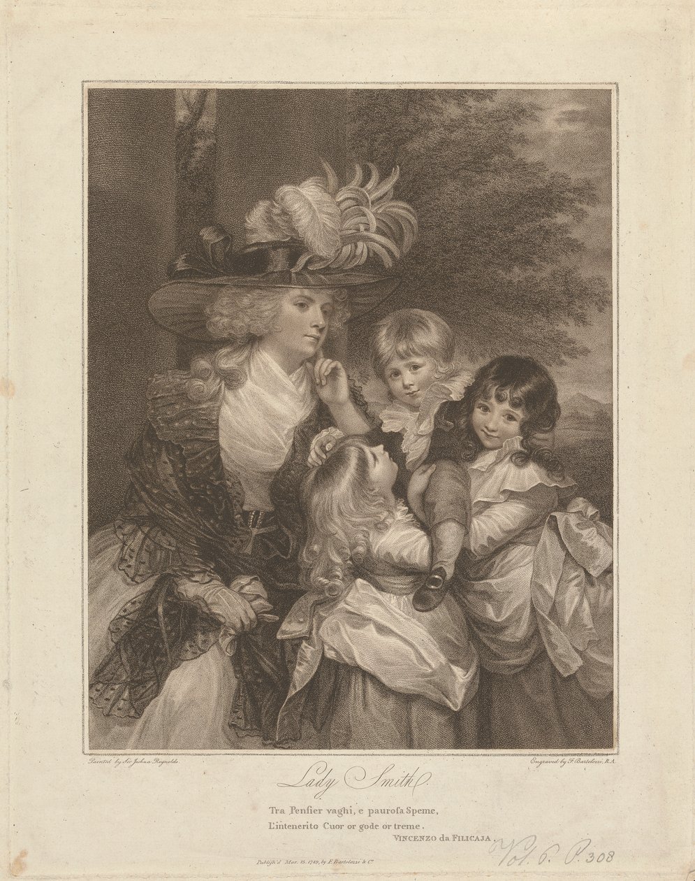 Lady Charlotte Smith och hennes barn; George Henry, Louisa och Charlotte av Francesco Bartolozzi