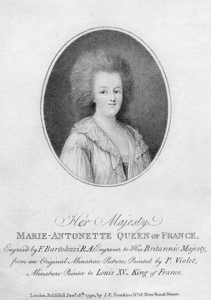 Marie Antoinette, drottning gemål av Ludvig XVI av Frankrike, 1790. av Francesco Bartolozzi