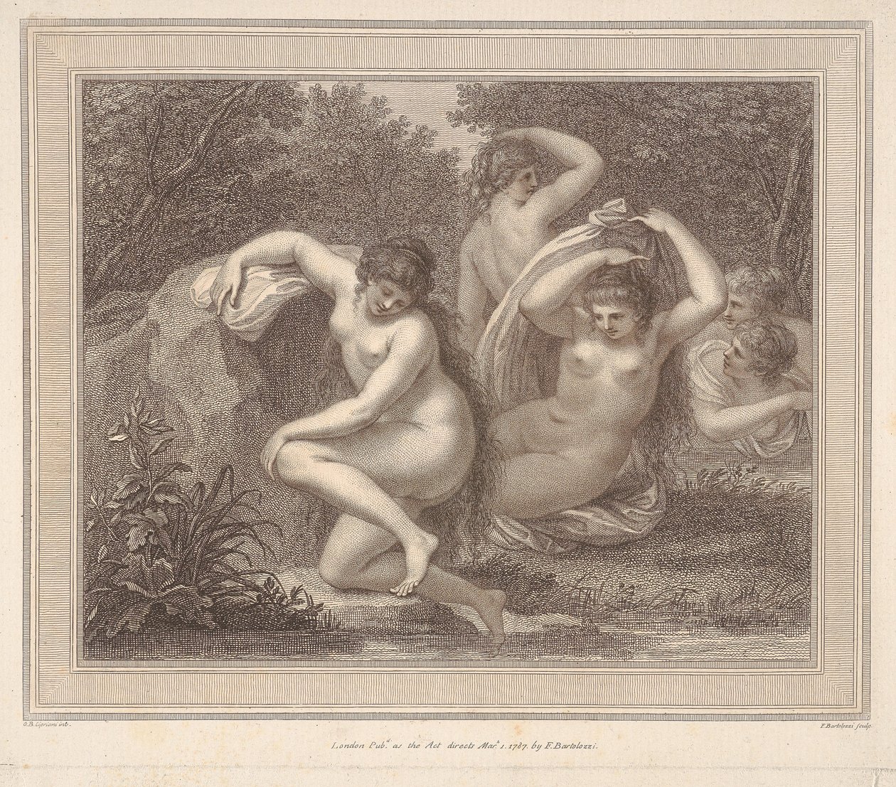 Nymfer och Diana badar av Francesco Bartolozzi