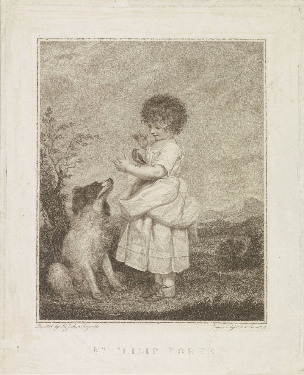 Porträtt av Philip Yorke med hund och fågel av Francesco Bartolozzi