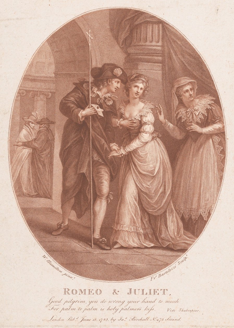 Romeo och Julia vid maskeraden Shakespeare, Romeo och Julia, akt 1, scen 5..., 15 juni 1785. av Francesco Bartolozzi