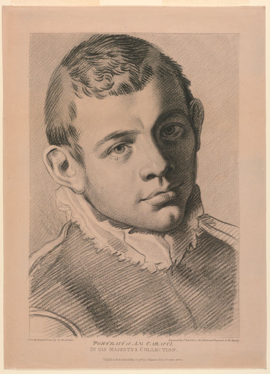 Självporträtt av A. N. Carracci av Francesco Bartolozzi