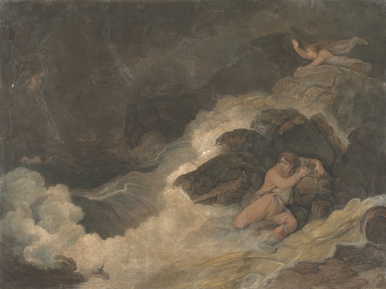 Shakespeares Tempest Macklins brittiska poeter, 1798. av Francesco Bartolozzi
