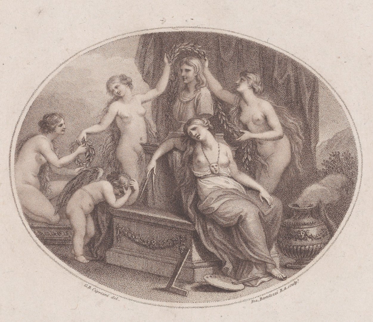The Graces Crowning the byst of Raphael, 28 juli 1788. av Francesco Bartolozzi