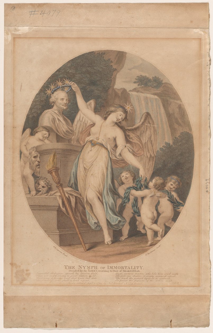 The Nymph of Immortality, Attended by the Loves, Crowning the Bust of Shakespeare..., September 1784. av Francesco Bartolozzi