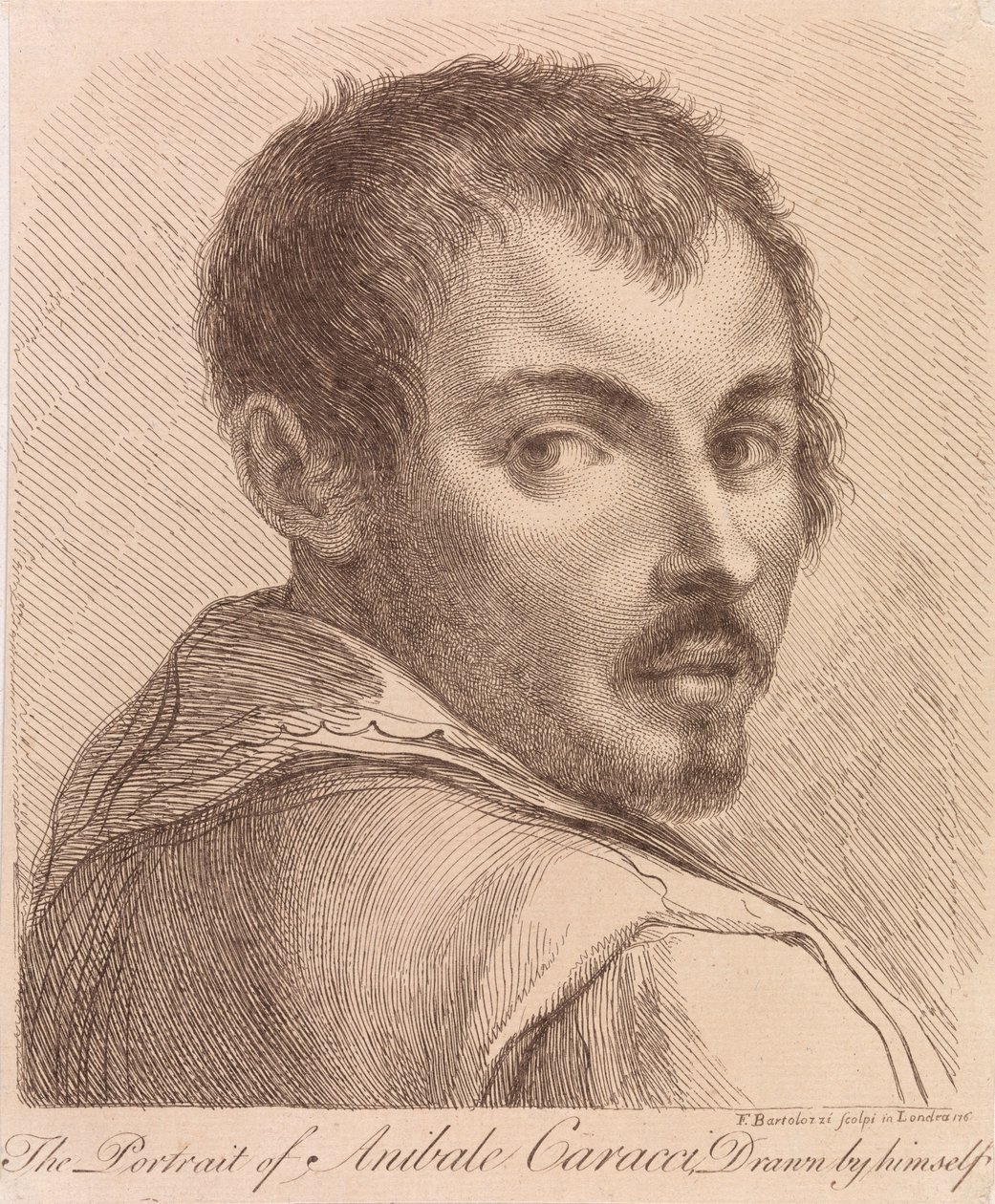 Porträttet av Anibale Caracci, tecknat av honom själv av Francesco Bartolozzi