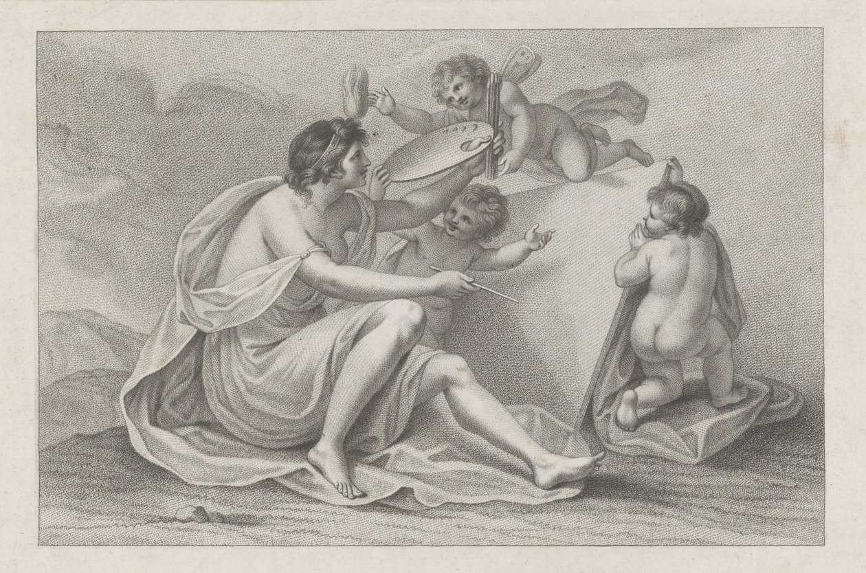 Titeltryck med personifiering av målning Ciprianis principer för ritning (serietitel) Ciprianis rudiments of drawing (serietitel) av Francesco Bartolozzi