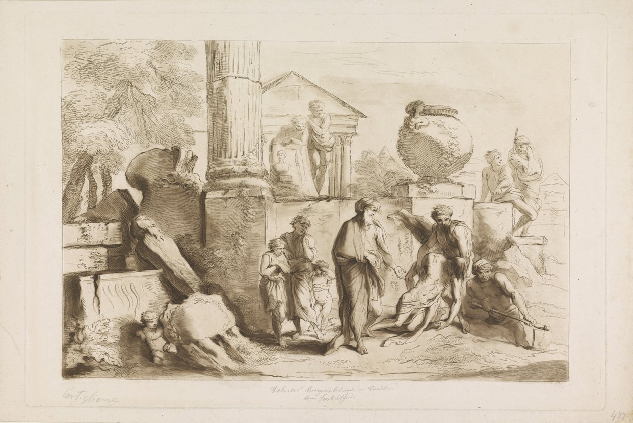 Tobit och begravningen av de döda Gamla och Nya Testamentet till Castiglione (serietitel) av Francesco Bartolozzi