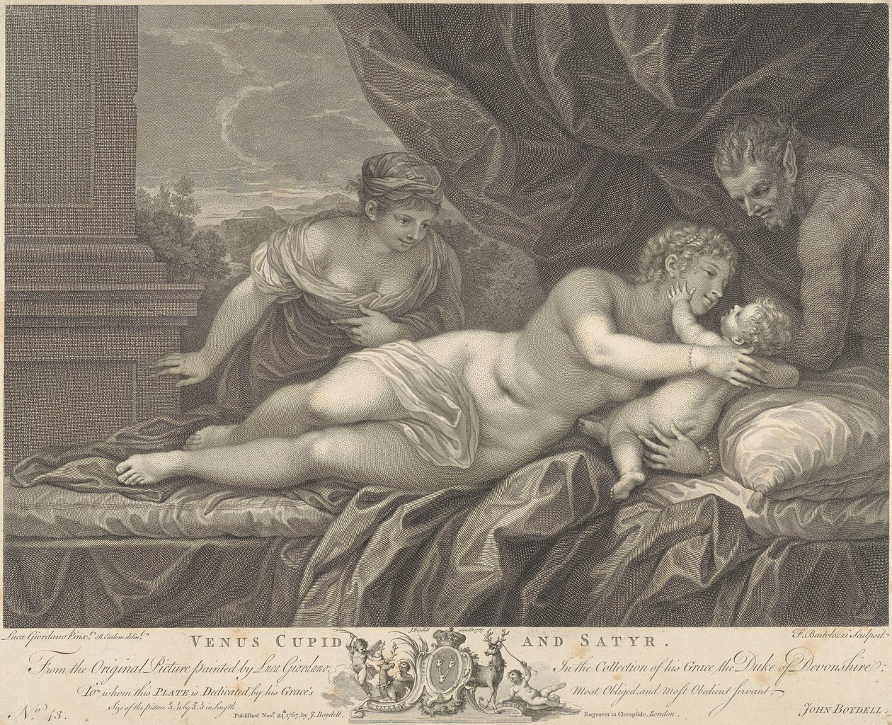 Venus, Cupido och satyren av Francesco Bartolozzi