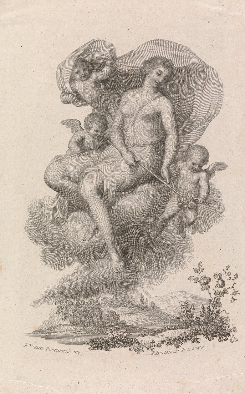 Venus med tre amoriner på himlen av Francesco Bartolozzi