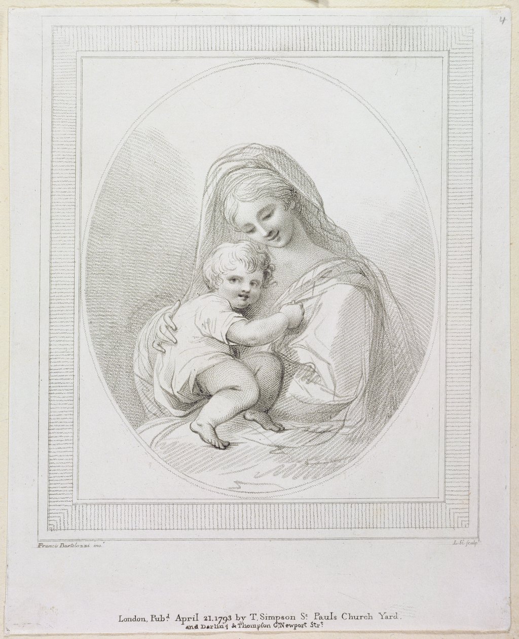 Jungfru och barn, graverad av Luigi Schiavonetti (1765-1810) 1793 (gravyr) av Francesco Bartolozzi
