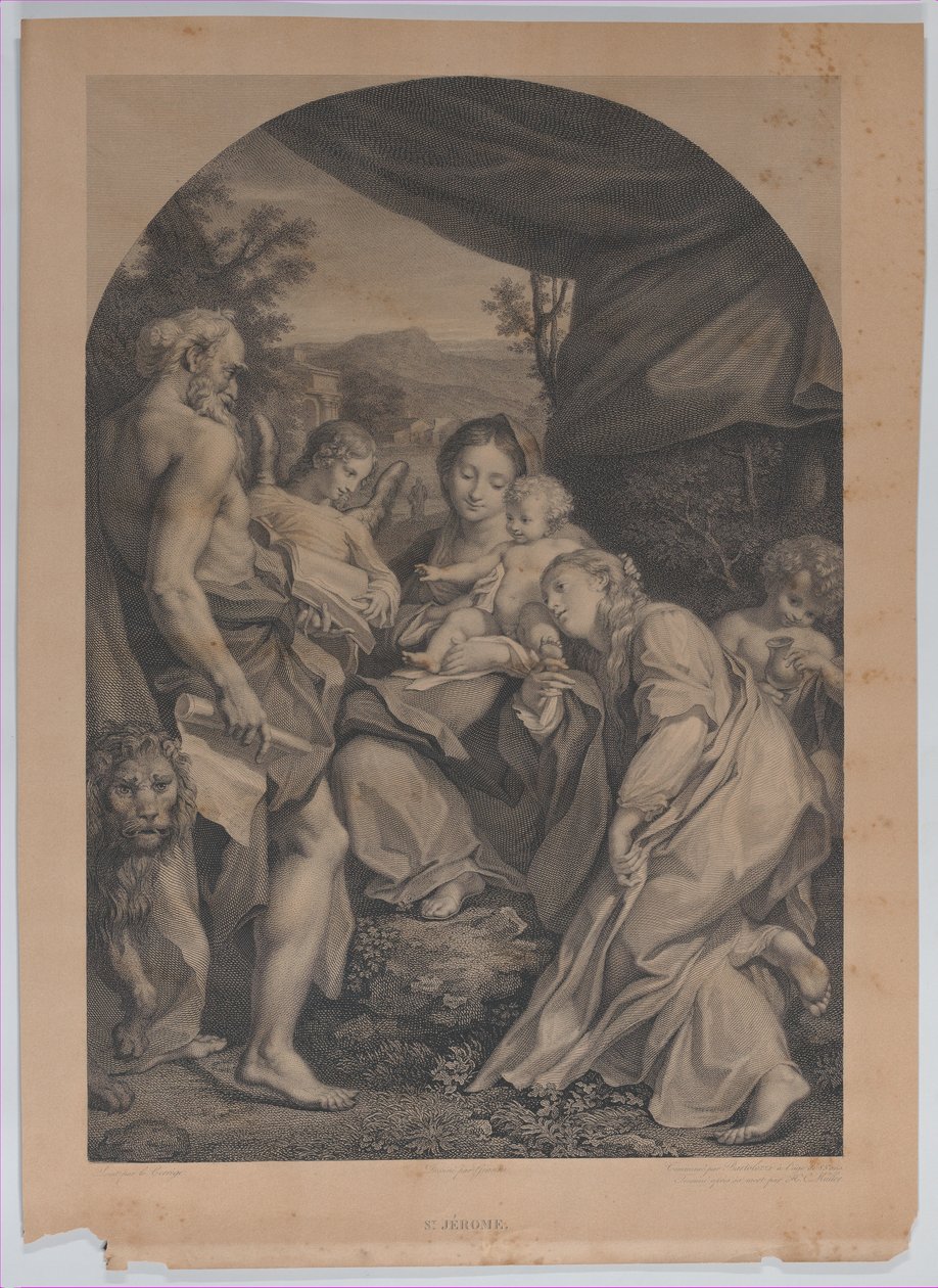 Jungfru och barn med Saint Hieronymus till vänster, 1822 av Francesco Bartolozzi