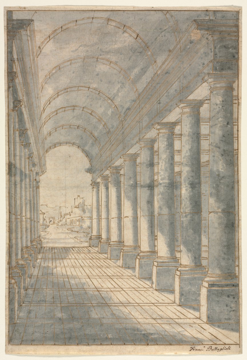 Barrel-Vaulted Arcade renderad i perspektiv av Francesco Battaglioli