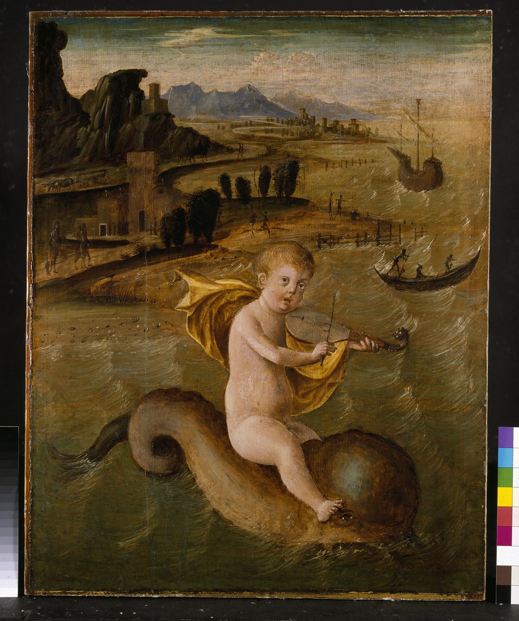 Arion rider på en delfin, c.1509-10 tempera & olja på panel av Francesco Bianchi Ferrari