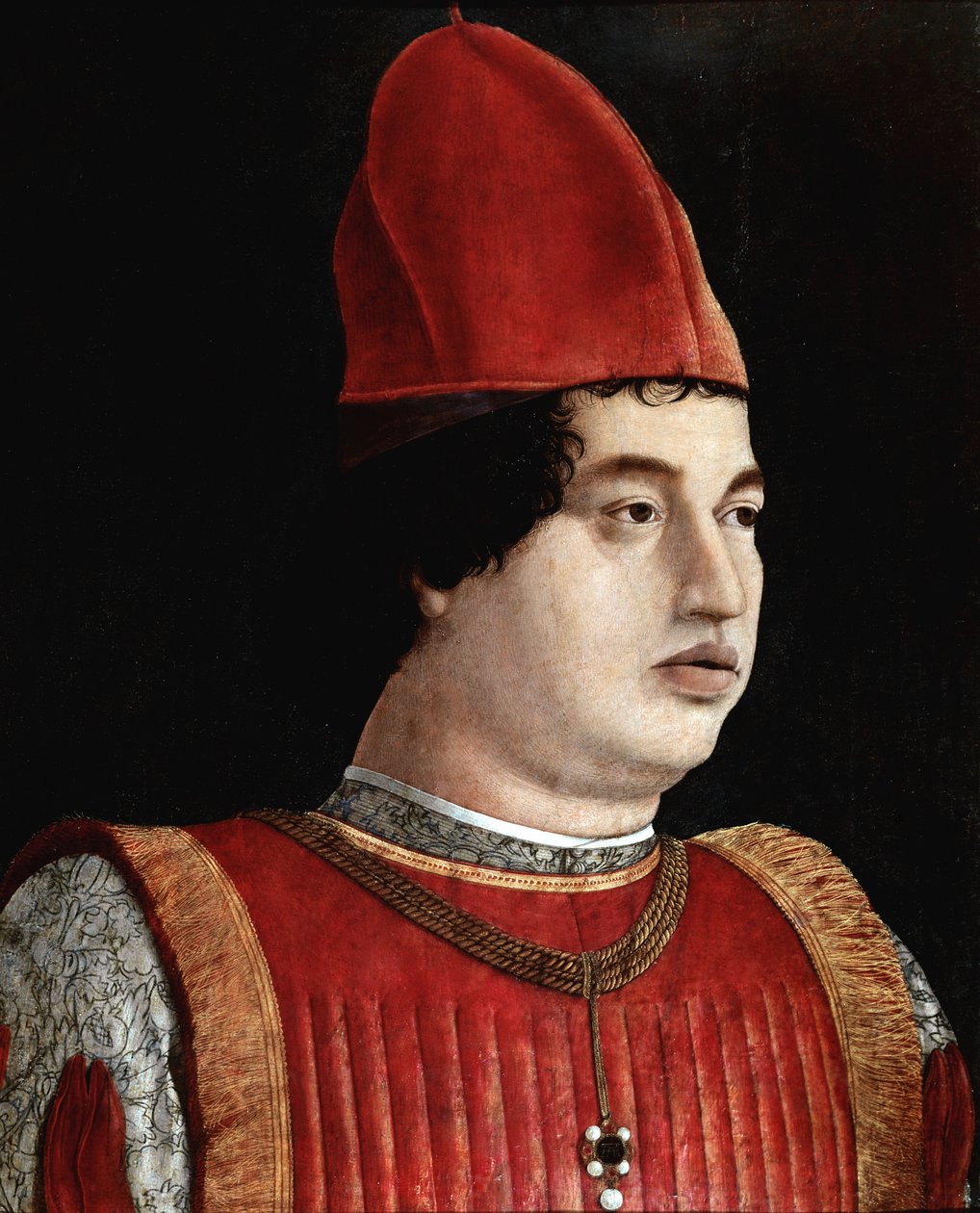Porträtt av Gianfrancesco Gonzaga II (1400-talet) (Jean Francois Gonzague) Marquis of Mantua Målning av Francesco Bonsignori (1455-1519) runt 1490 Bergamo. Carrara Academy Gallery av Francesco Bonsignori