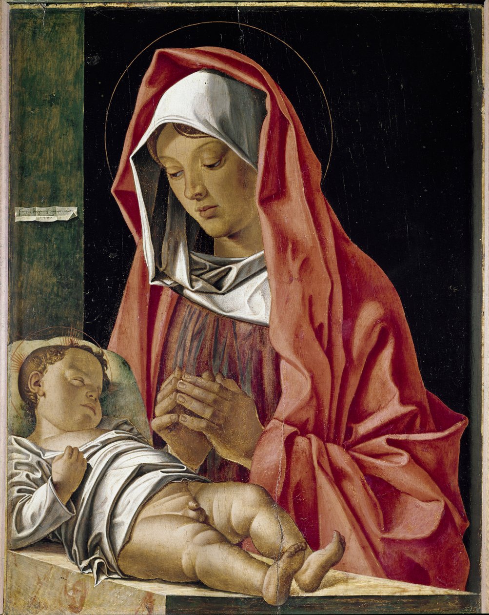 Jungfru som tillber barnet Målning av Francesco Bonsignori (ca 1455-1519) 1483 Verone, Museo di Castelvecchio Italien av Francesco Bonsignori