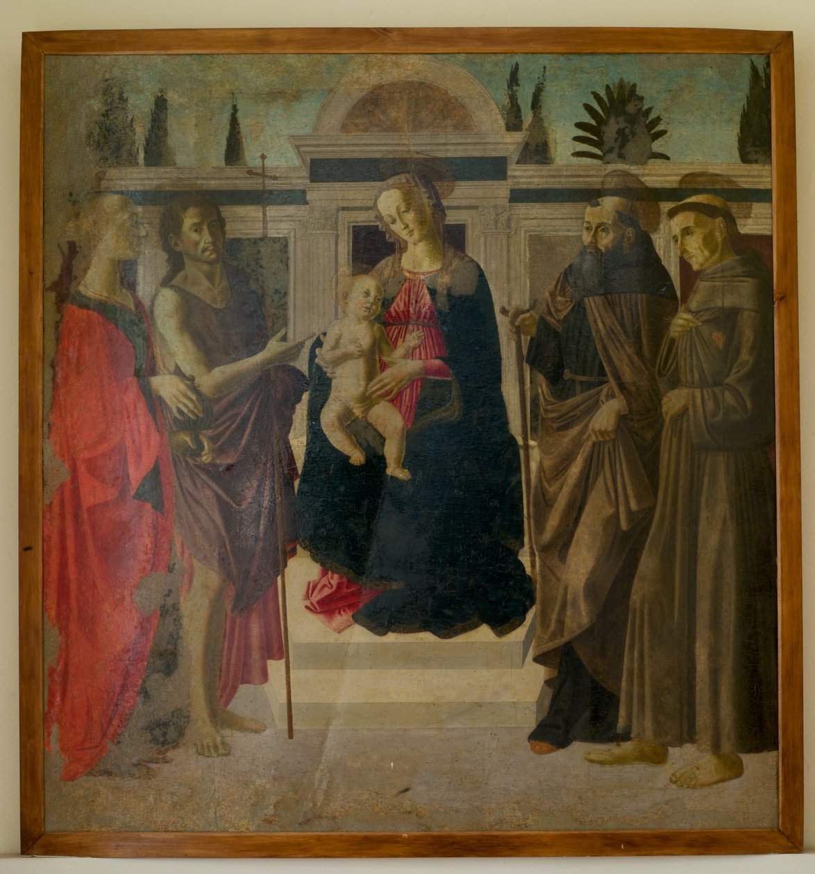 Madonna och barn med Maria Magdalena, Johannes Döparen, Sankt Zenobius och Sankt Franciskus (tempera på trä) av Francesco Botticini