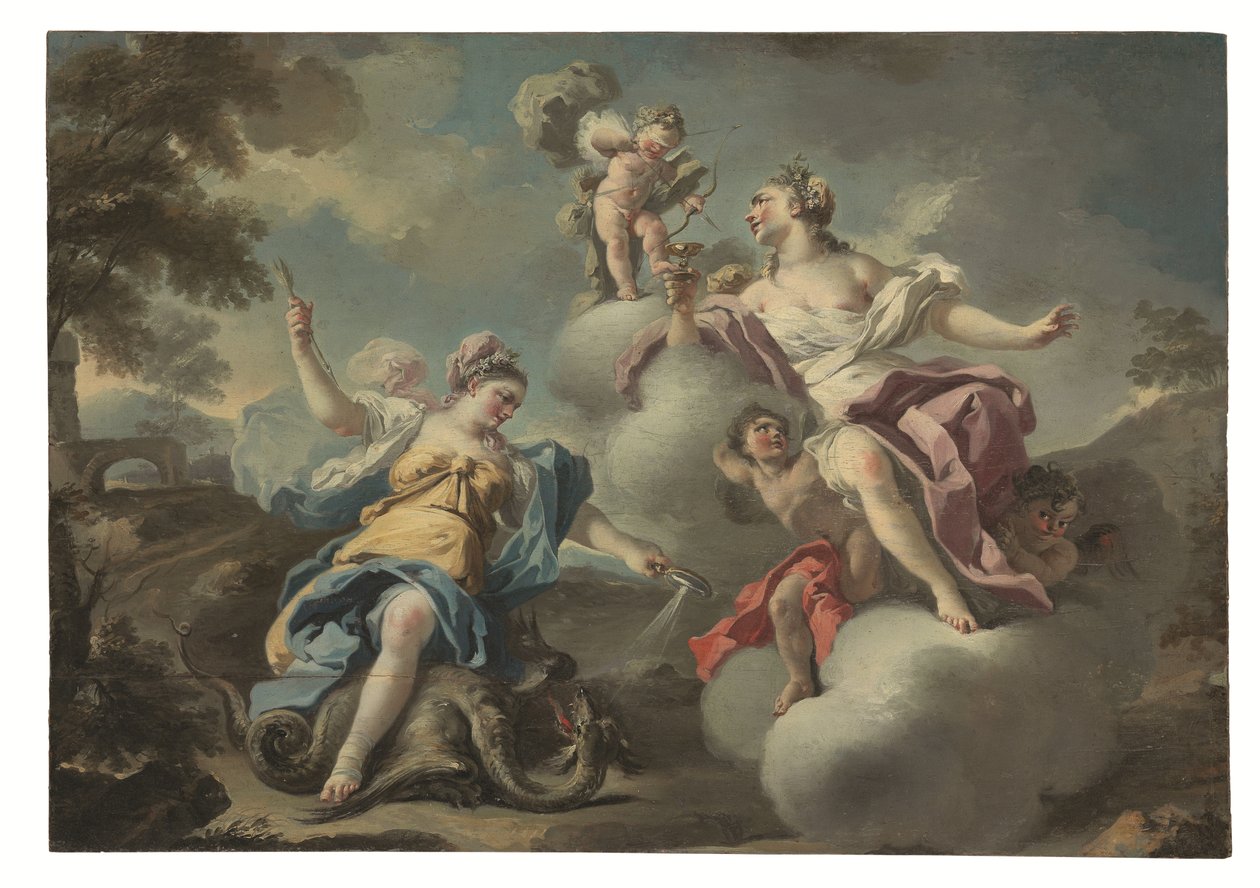 En av ett par allegorier (olja på pannå) av Francesco Celebrano