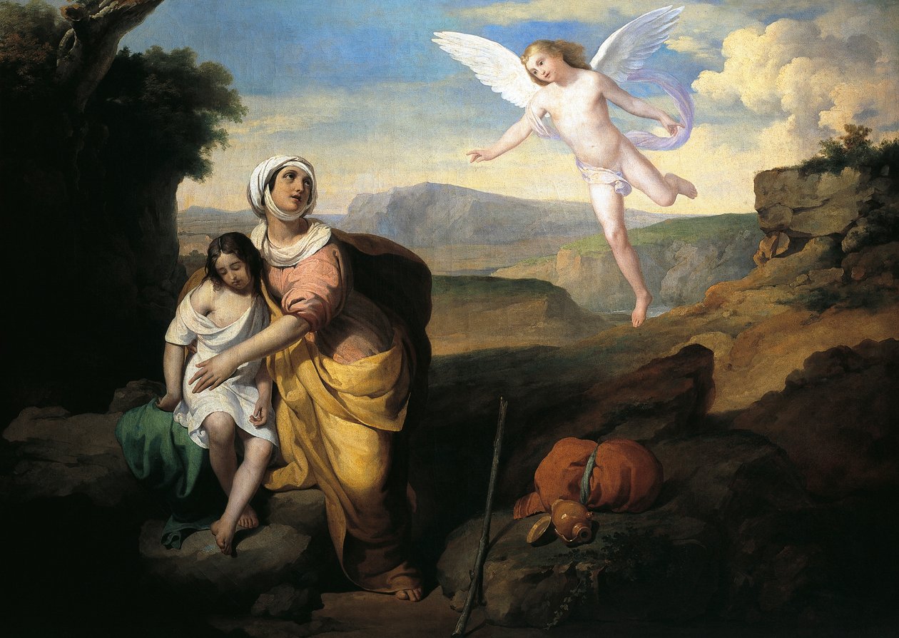 Hagar och Ismael besöks av ängel, cirka 1846, av Francesco Coghetti (1804-1875), olja på duk, 96x132 cm av Francesco Coghetti