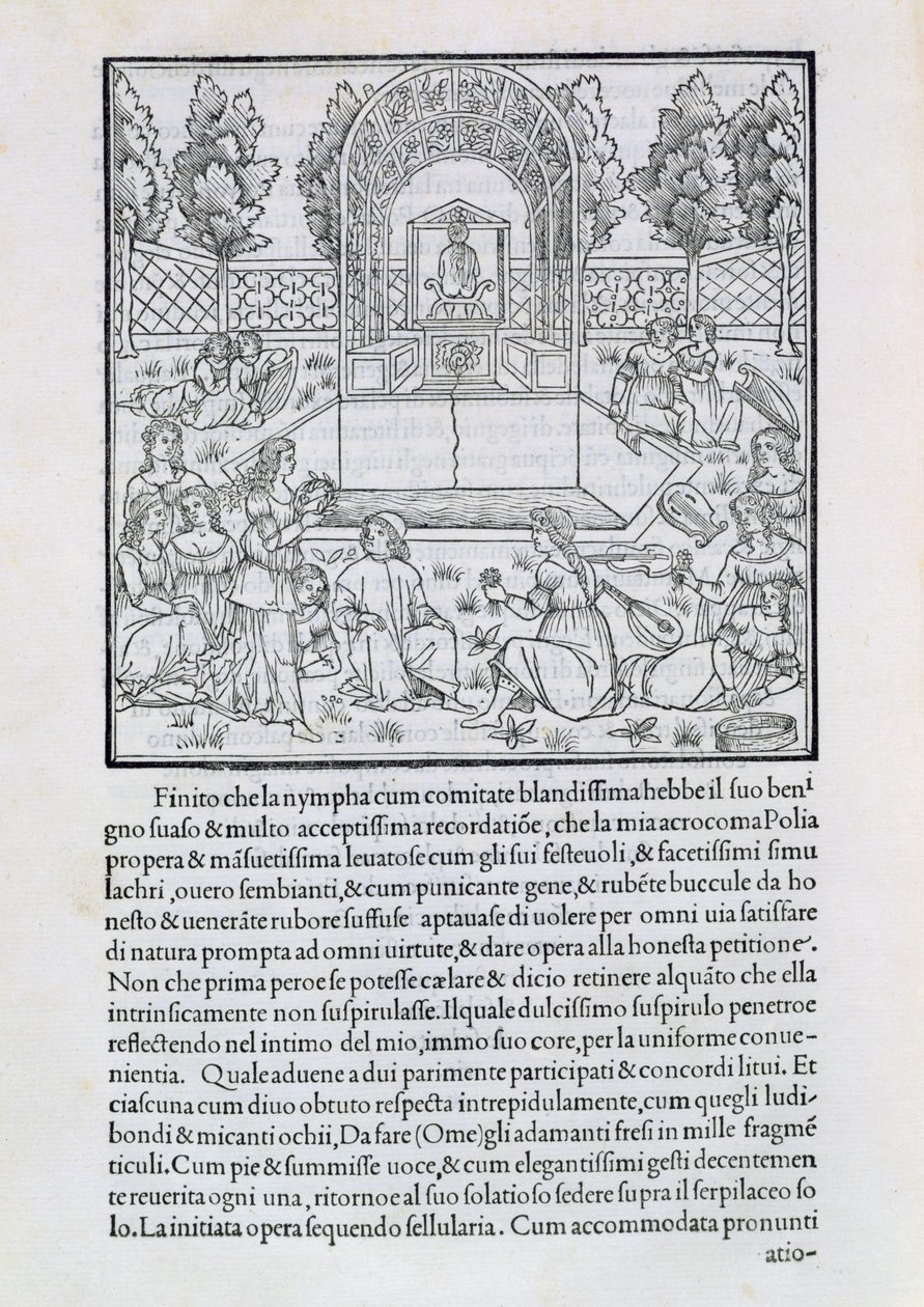 Nymfer med Polias älskare, illustration från en kopia av "Hypnerotomachia Poliphili" av Francesco Colonna (ca 1432-1527) av Francesco Colonna