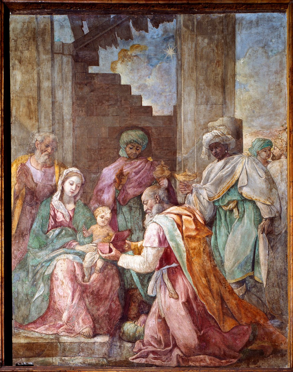 Tillbedjan av Magi (fresk av Francesco Cozza