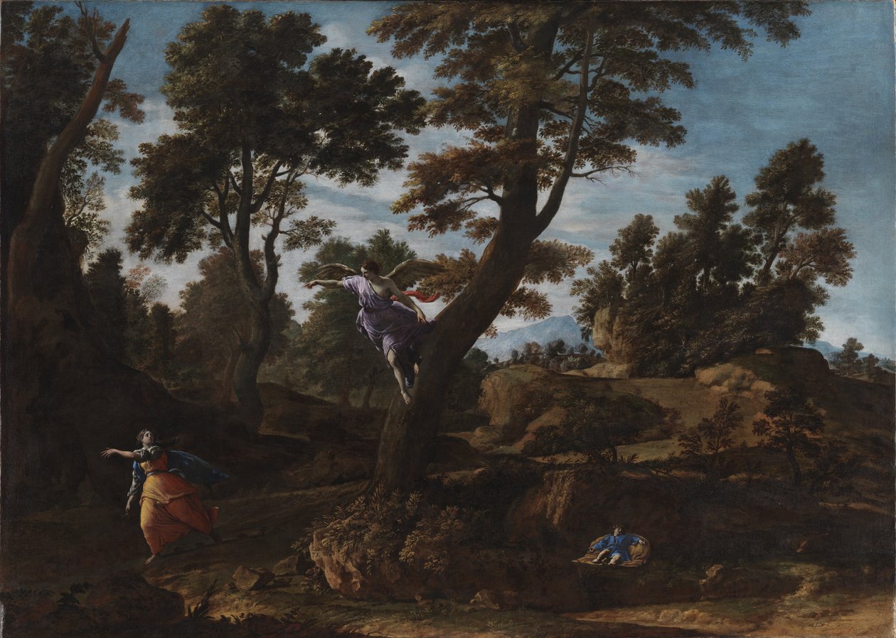 Landskap med ängeln som visar sig för Hagar och leder henne till brunnen av Francesco Cozza