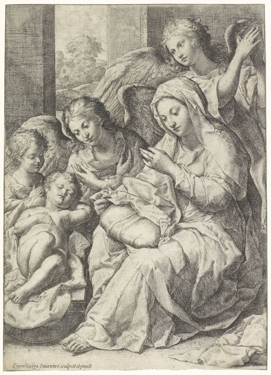Maria och det sovande Kristusbarnet omgivna av änglar av Francesco Cozza