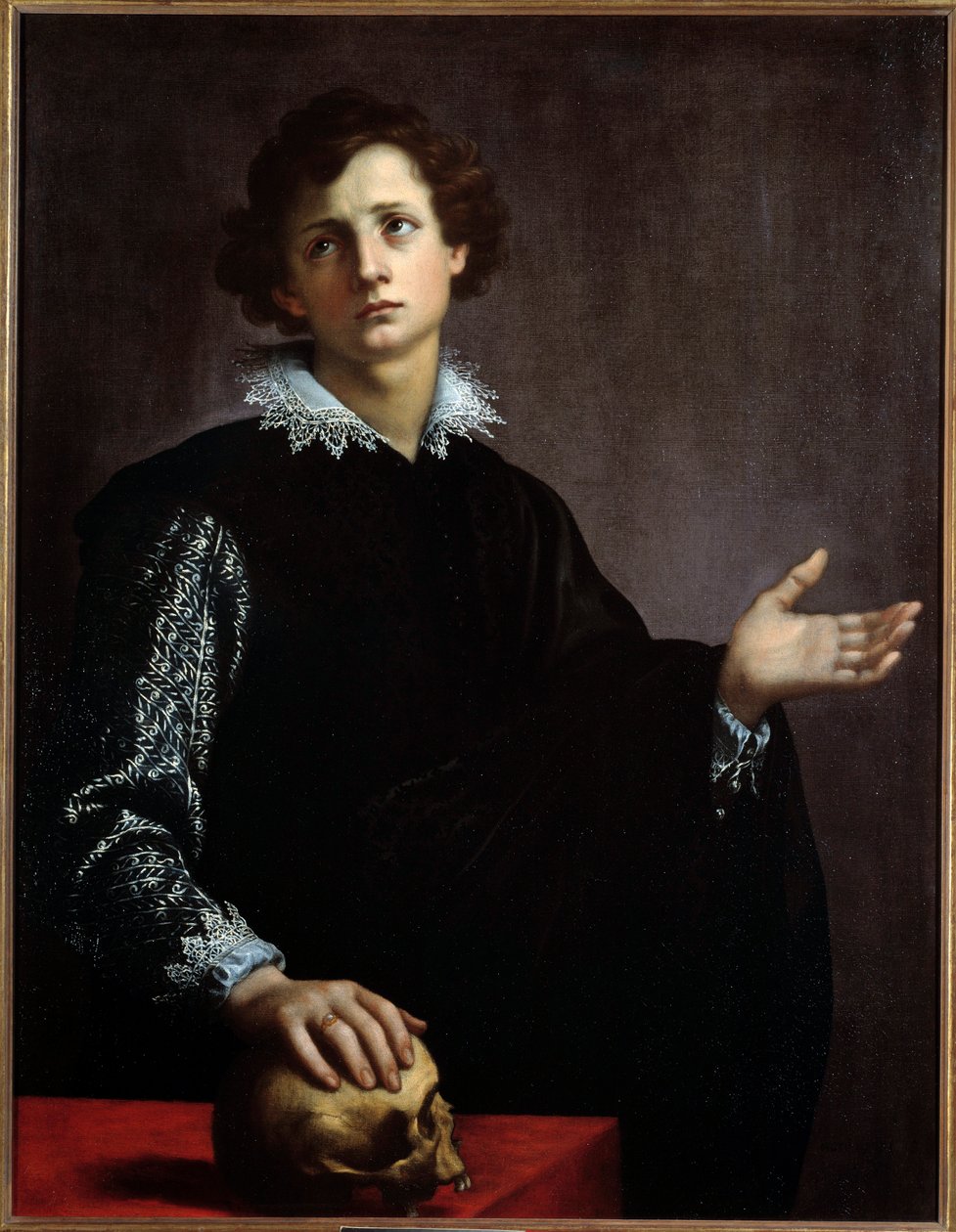 Porträtt av en ung man. Målning (Vanita) av Francesco Currado (1570-1661) av Francesco Currado