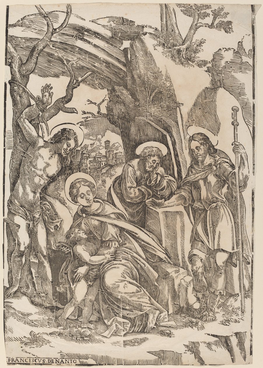 Den heliga familjen med Saint Sebastian och Saint Roch av Francesco Denanto