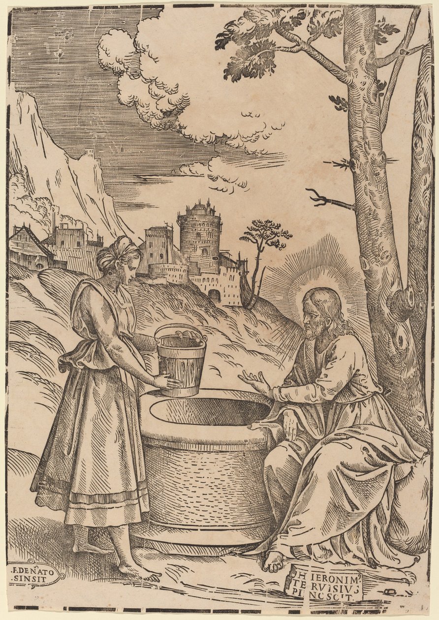 Kristus och Samariens kvinna av Francesco Denanto after Girolamo Pennacchi