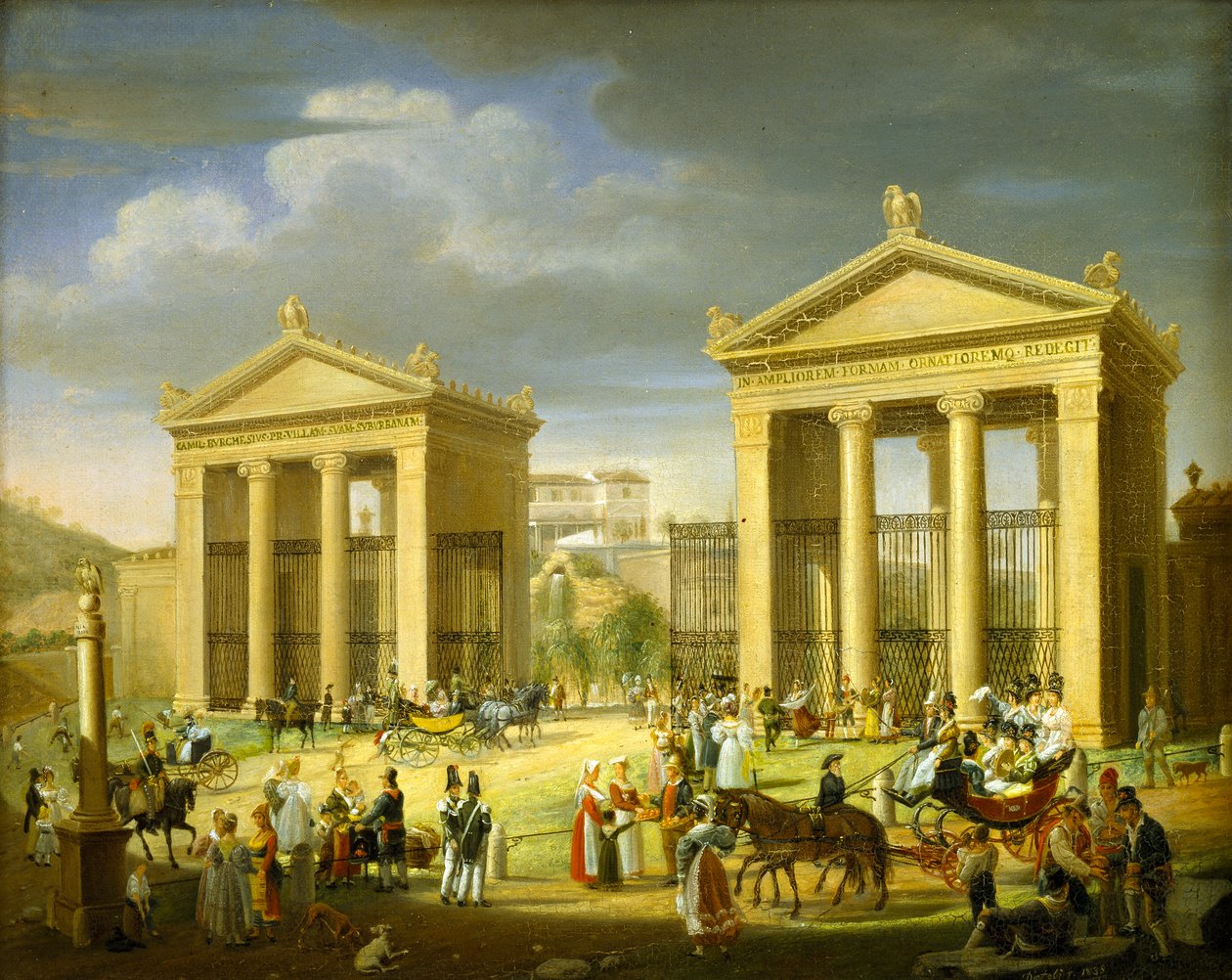Inflygningen till Villa Borghese, Rom, 1838. av Francesco Diofebi