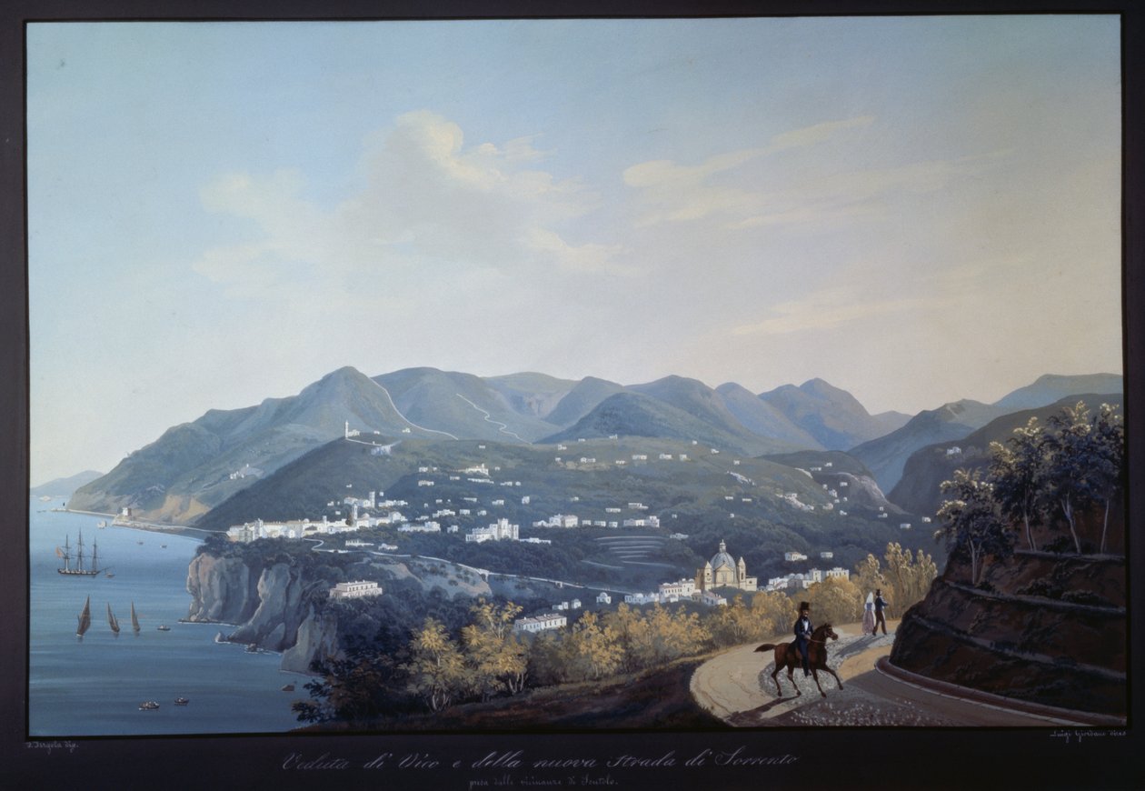Vico Equense och den nya vägen till Sorrento (tempera) av Francesco Fergola