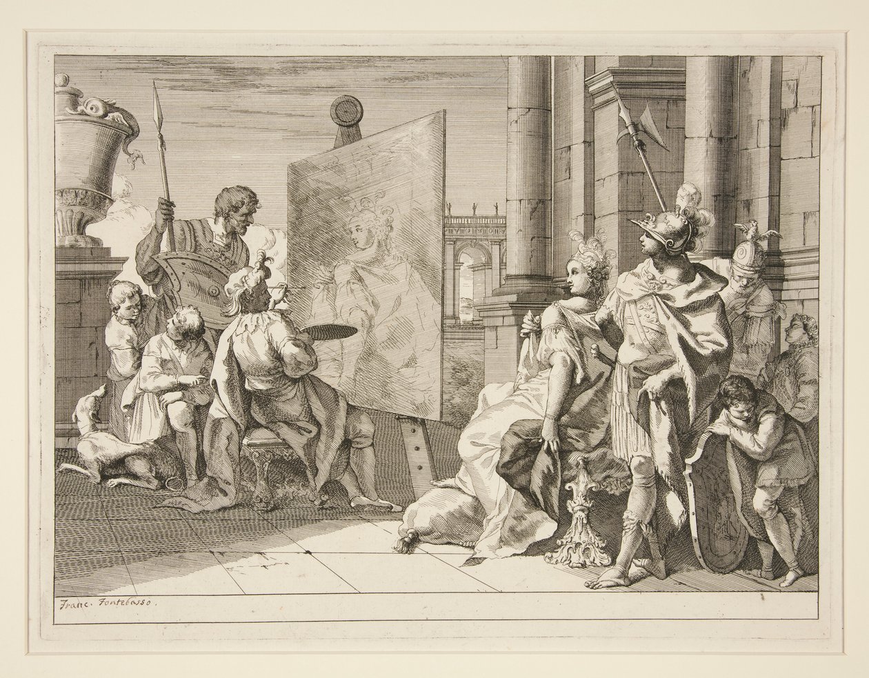 Apelles målning Campaspe, Alexander den stores älskarinna, en av en serie om åtta tryck (Varii Baccanali et istorie av Francesco Fontebasso