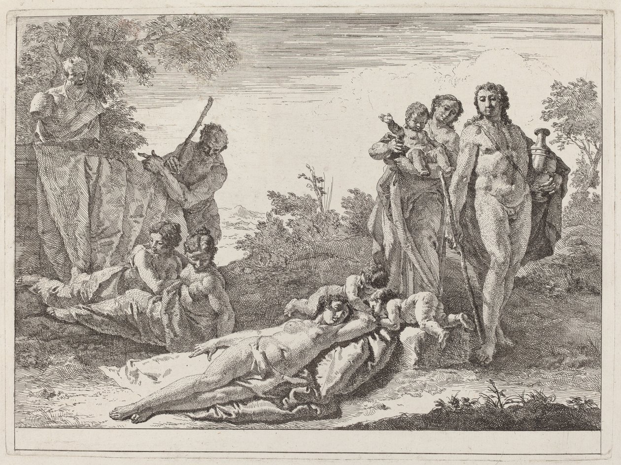 Apollo och nymfer i ett landskap med en byst av panna av Francesco Fontebasso