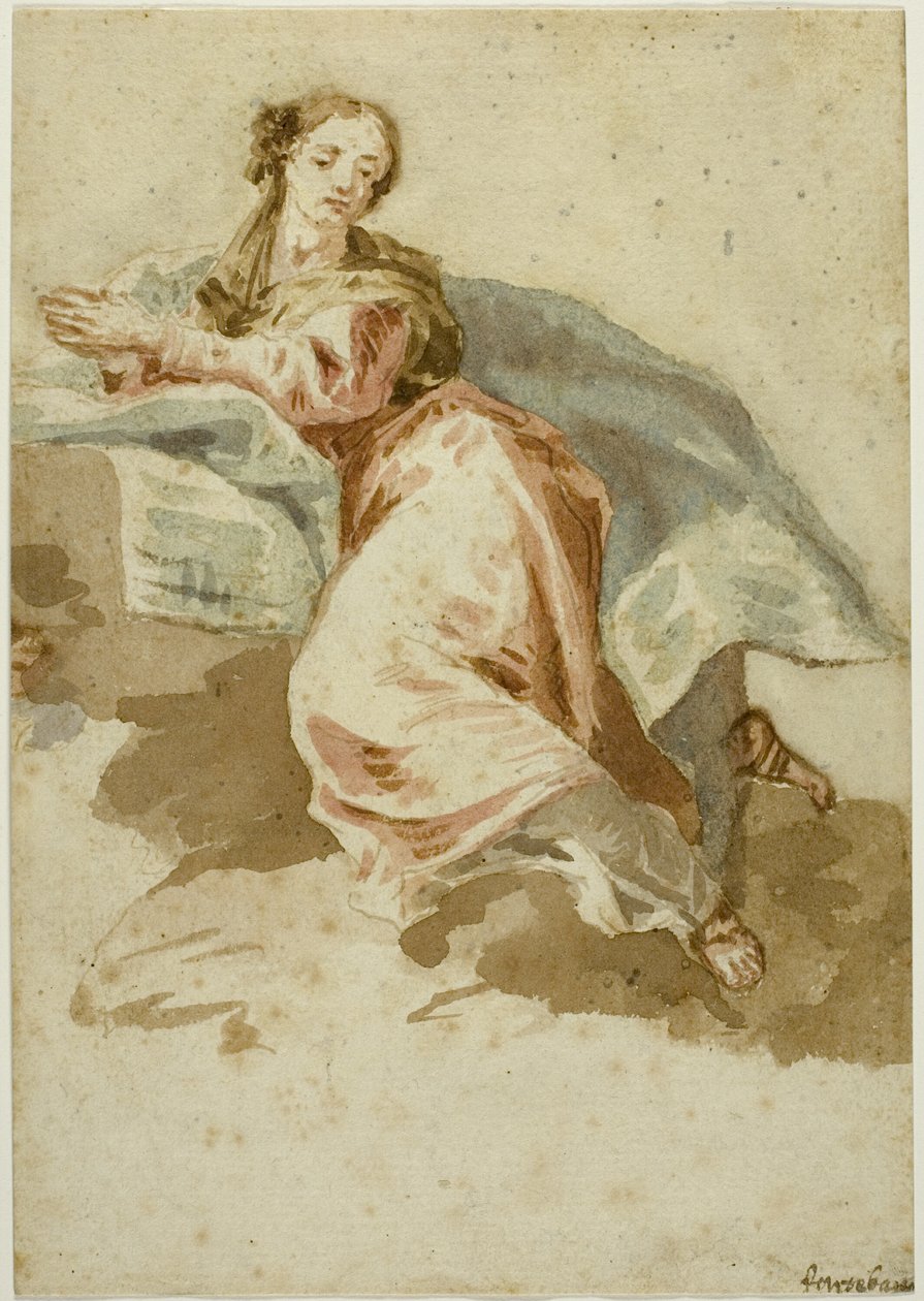 Draperad kvinnlig figur vid bön av Francesco Fontebasso