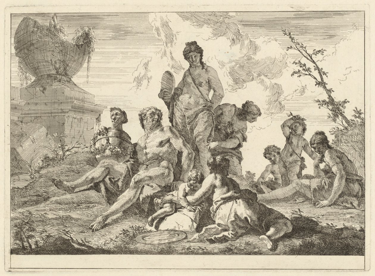 Venus och Vulcan med tre nymfer och tre amoriner av Francesco Fontebasso