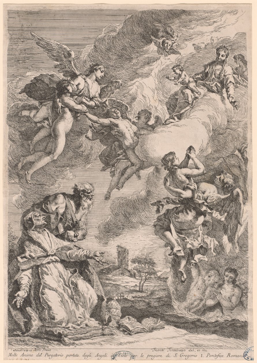 Påven Gregorius den store och Saint Vitale i förbön för själarna i skärselden av Francesco Fontebasso, after Sebastiano Ricci
