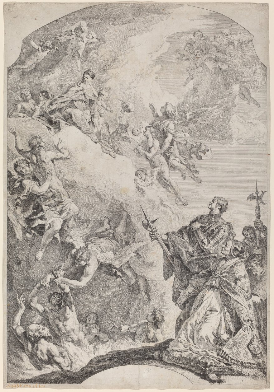 Saint Gregoire I levererar själar från skärselden av Francesco Fontebasso after Sebastiano Ricci