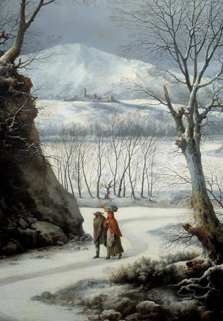 Par på vägen mitt i vintern. Målning av Francesco Foschi (? - 1805) av Francesco Foschi