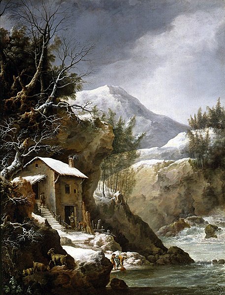 Vinterscen i bergen (olja på duk) av Francesco Foschi