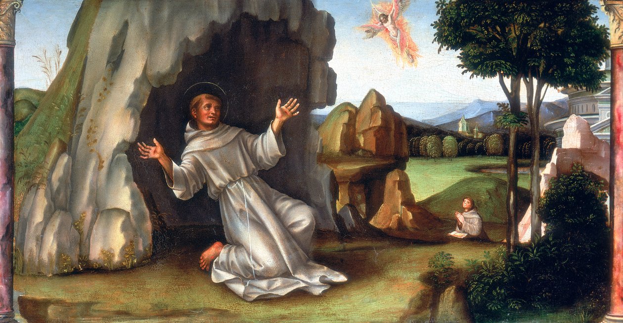 St Francis tar emot Stigmata, sent 1400-tidigt 1500-tal av Francesco Francia
